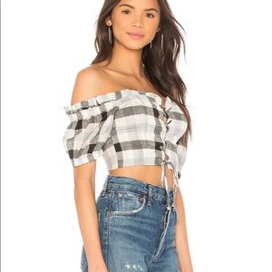 Clayton Liesl Black White Checkered Crop Top